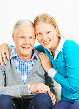 woman and old man smiling